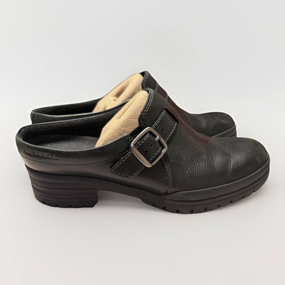 Merrell‎ City Leaf Slide Leather Clogs NIB Black 8.5